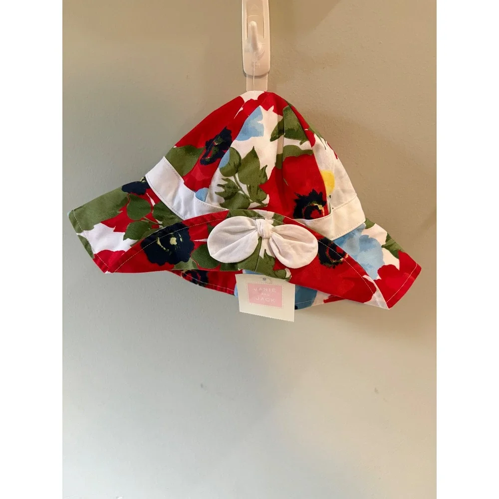 NWT Janie and Jack Baby 6-12 months Cotton Floral Sun Hat red white blue